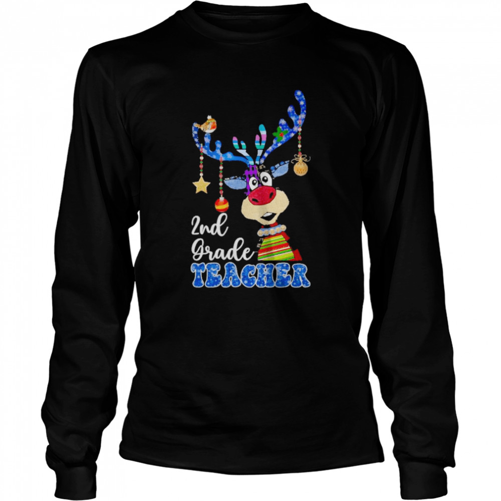 Reindeer Bauble 2nd Grade Teacher Merry Christmas 2022 shirt Long Sleeved T-shirt