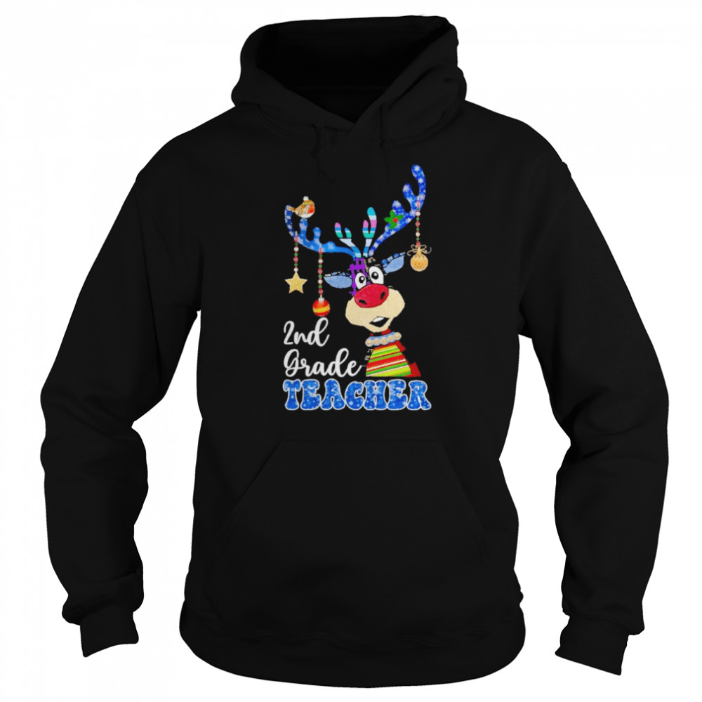 Reindeer Bauble 2nd Grade Teacher Merry Christmas 2022 shirt Unisex Hoodie