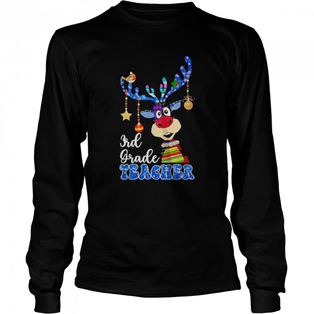 Reindeer Bauble 3rd Grade Teacher Merry Christmas 2022 shirt Long Sleeved T-shirt