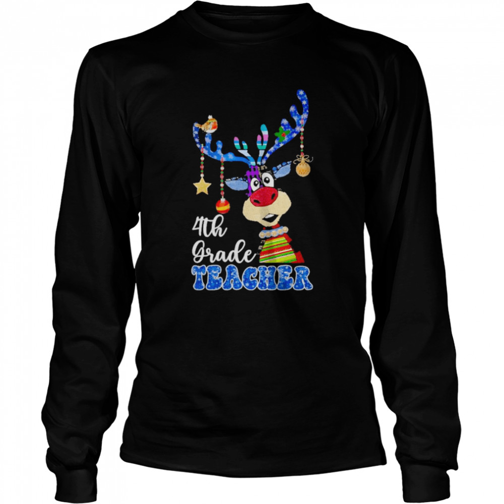 Reindeer Bauble 4th Grade Teacher Merry Christmas 2022 shirt Long Sleeved T-shirt