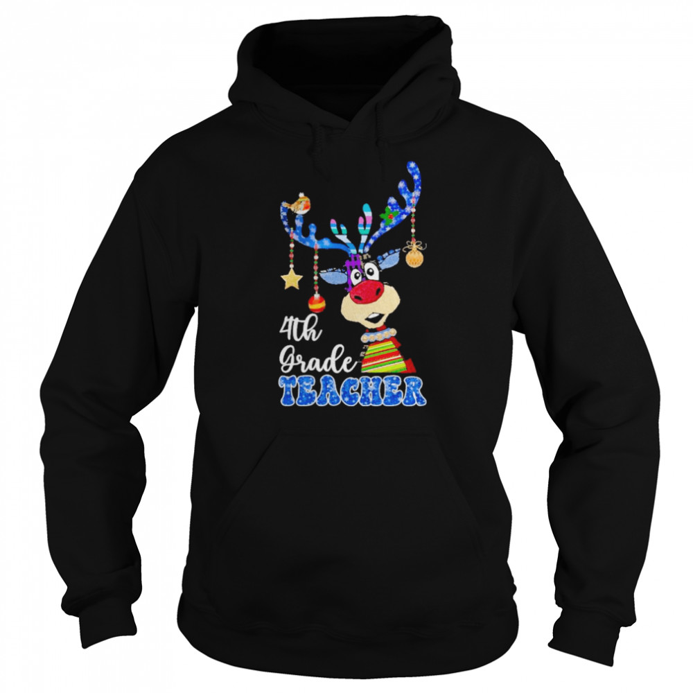 Reindeer Bauble 4th Grade Teacher Merry Christmas 2022 shirt Unisex Hoodie